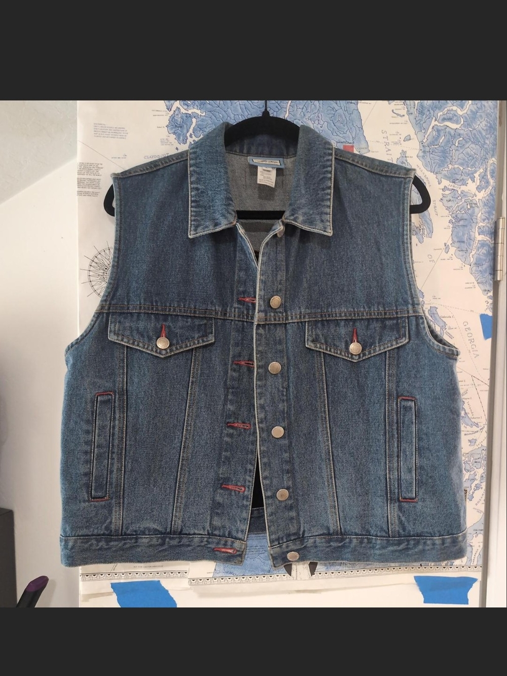 Pendleton Blue Denim Vest with Leather Logo Patch